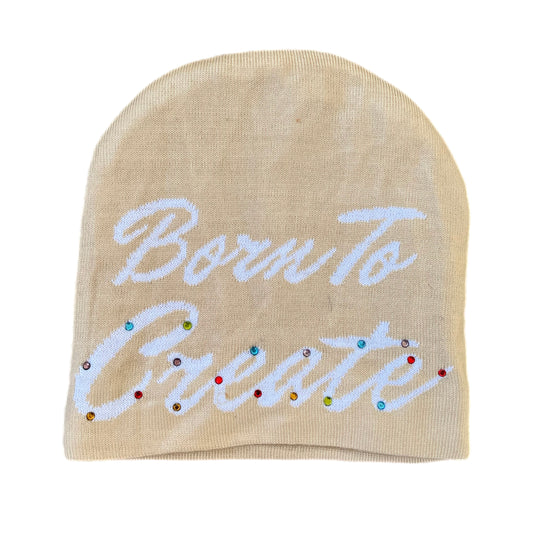 Cream Gemstone B.T.C. Beanie (Satin Lined)